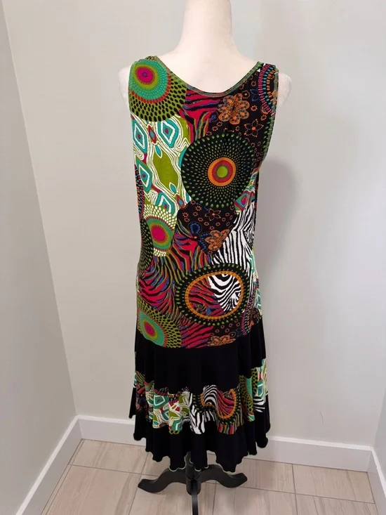 Joseph Ribkoff Midi Dress Multicolour Sleeveless Artsy Tiered Ruffle. Sz 14 - Picture 5 of 11